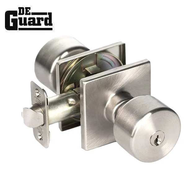 Contemporary Flat Ball Door Knob Set - Entrance - Square Rose - Satin Nickel - Grade 3  (SC1)