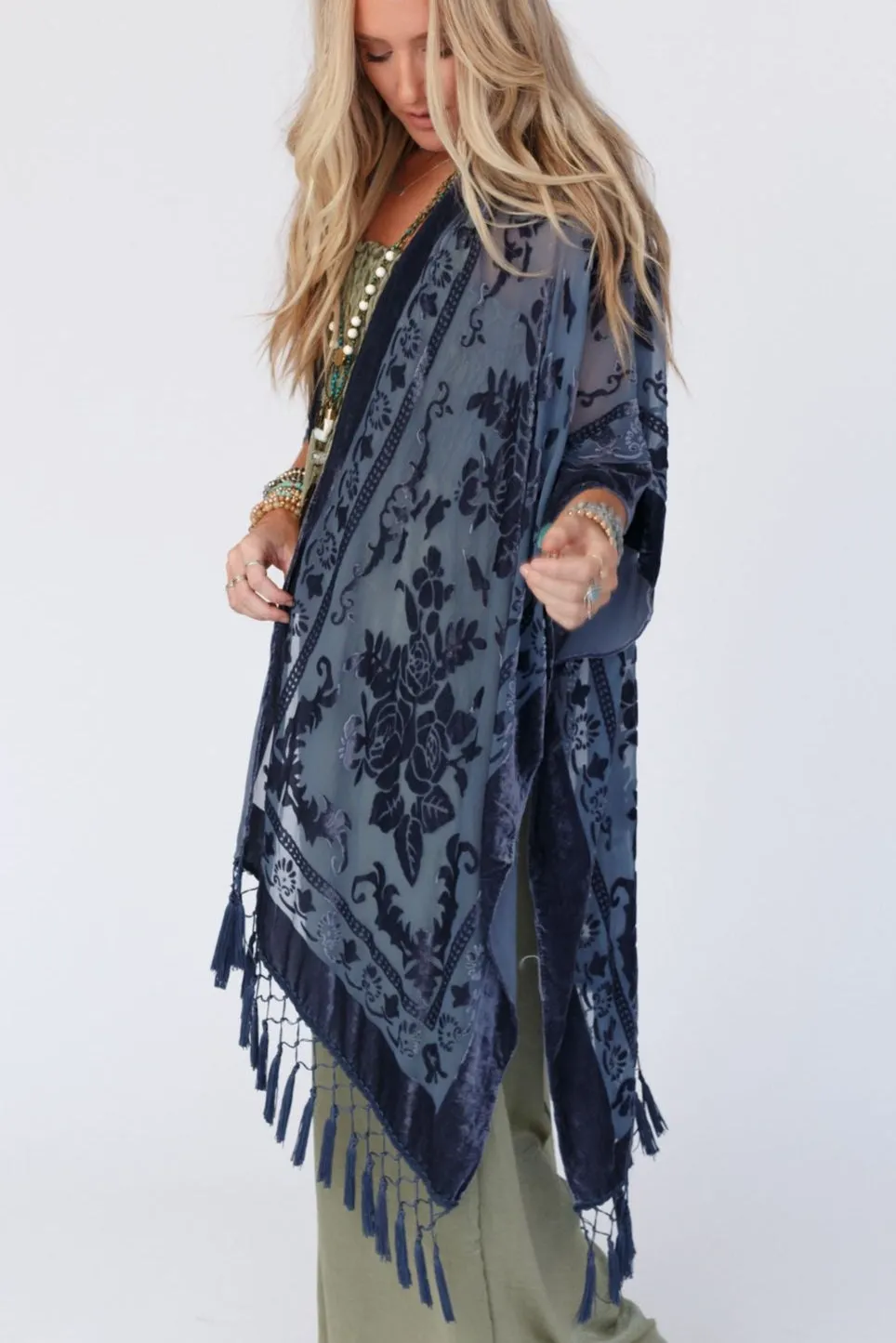Crushin' On You Velvet Kimono - Navy Blue