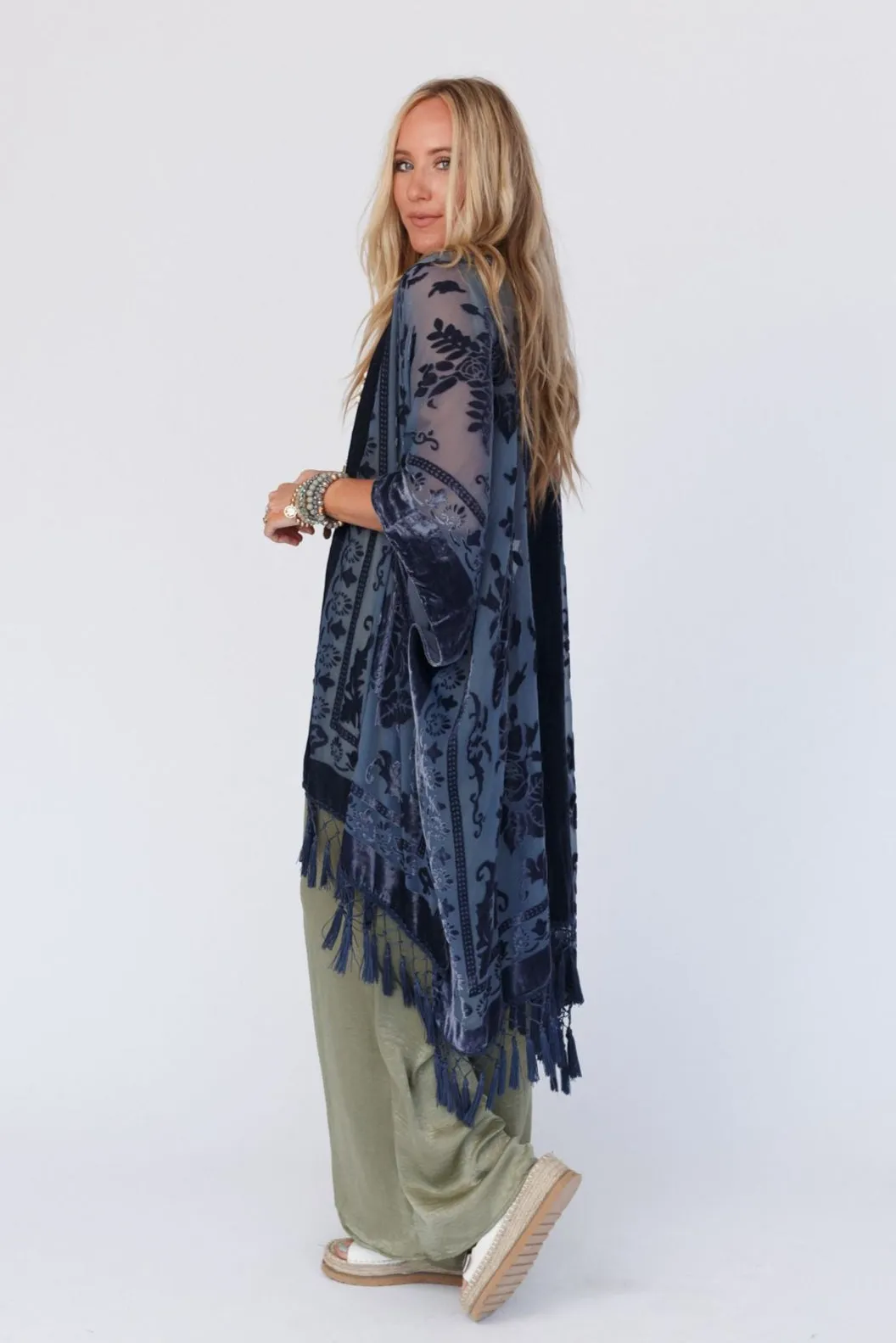 Crushin' On You Velvet Kimono - Navy Blue