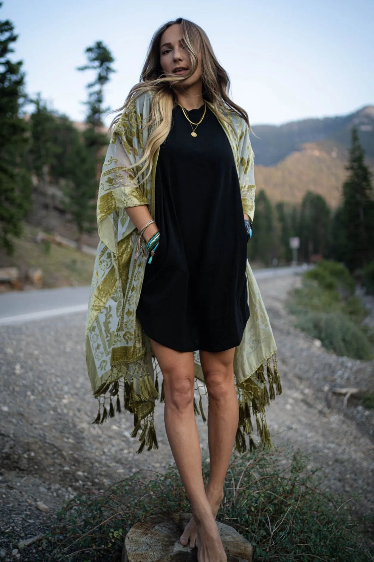 Crushin' On You Velvet Kimono - Olive