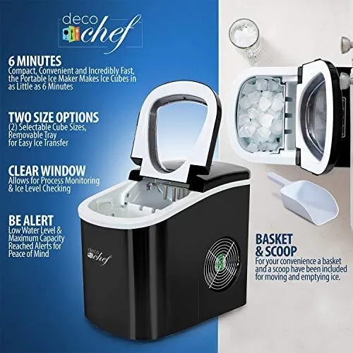 Deco Rapid Portable Automatic Electric Countertop Ice Maker - 6 Great Colors Compact Top Load 26 Lbs. Per Day Great for Party Hosting Never Run Out of Ice Again, Self Cleaning (Black)