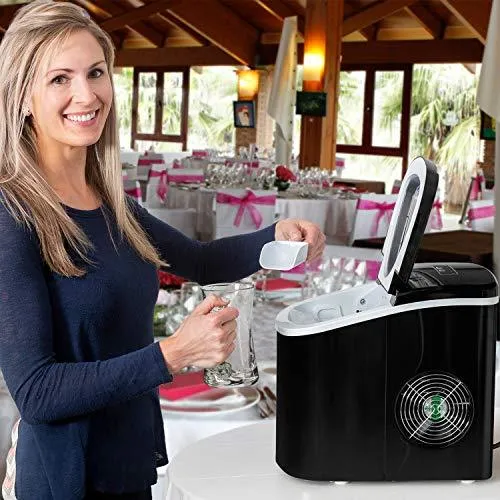 Deco Rapid Portable Automatic Electric Countertop Ice Maker - 6 Great Colors Compact Top Load 26 Lbs. Per Day Great for Party Hosting Never Run Out of Ice Again, Self Cleaning (Black)