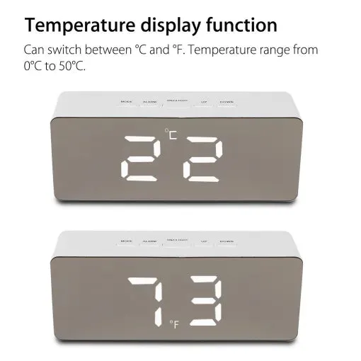 Digital Alarm Clock Smart Mirror Desktop Bedside Nightlight