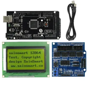 [Discontinued] SainSmart Mega2560 R3 12864 LCD Yellow Sensor Shield V5 Kit For Arduino AVR ATmega8U2