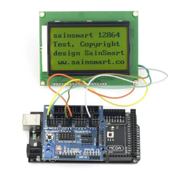 [Discontinued] SainSmart Mega2560 R3 12864 LCD Yellow Sensor Shield V5 Kit For Arduino AVR ATmega8U2