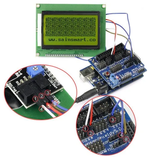[Discontinued] SainSmart UNO   Sensor V5   LCD12864 Yellow for Arduino UNO MEGA R3 Mega2560 Duemilanove Nano Robot