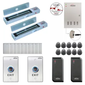 FPC-6133 Two Doors Access Control For Out Swing Door Electric 600lbs Mag Lock Time Attendance TCP/IP Wiegand Controller Box, Black Indoor/Outdoor Card Reader, Software   20,000 Users Kit