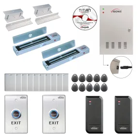 FPC-6134 Two Doors Access Control For In Swing Door Electric 600lbs Mag Lock Time Attendance TCP/IP Wiegand Controller Box, Black Indoor/Outdoor Card Reader, Software   20,000 Users Kit