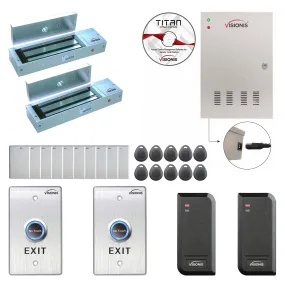 FPC-6135 Two Doors Access Control For Out Swing Door Electric 1200lbs MagLock Time Attendance TCP/IP Wiegand Controller Box, Black Indoor/Outdoor Card Reader, Software   20,000 Users Kit