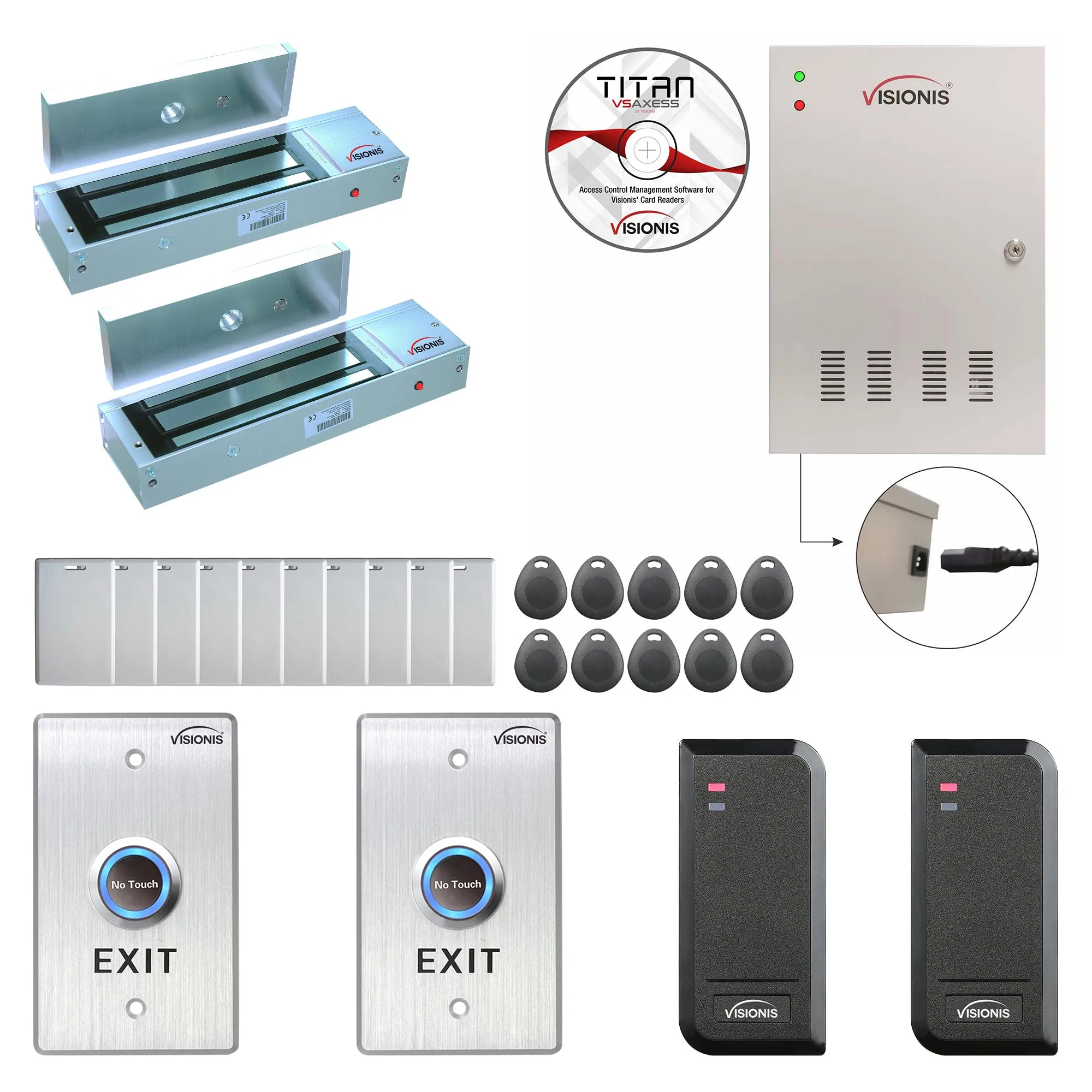 FPC-6135 Two Doors Access Control For Out Swing Door Electric 1200lbs MagLock Time Attendance TCP/IP Wiegand Controller Box, Black Indoor/Outdoor Card Reader, Software   20,000 Users Kit