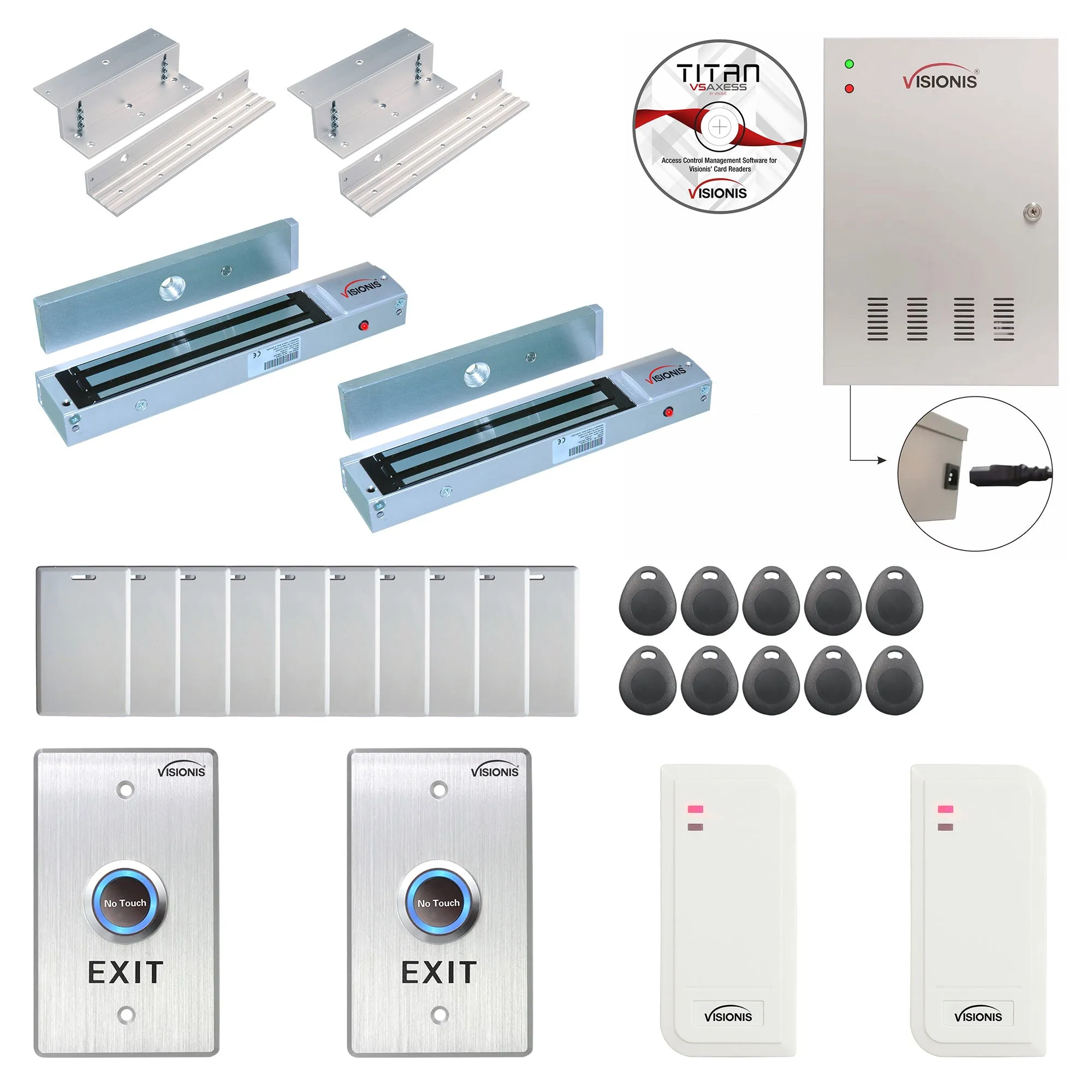 FPC-6480 Two Doors Access Control For In Swing Door Electric 600lbs MagLock Time Attendance TCP/IP Wiegand Controller Box   Indoor/Outdoor Card Reader   Software Included   20,000 Users Kit