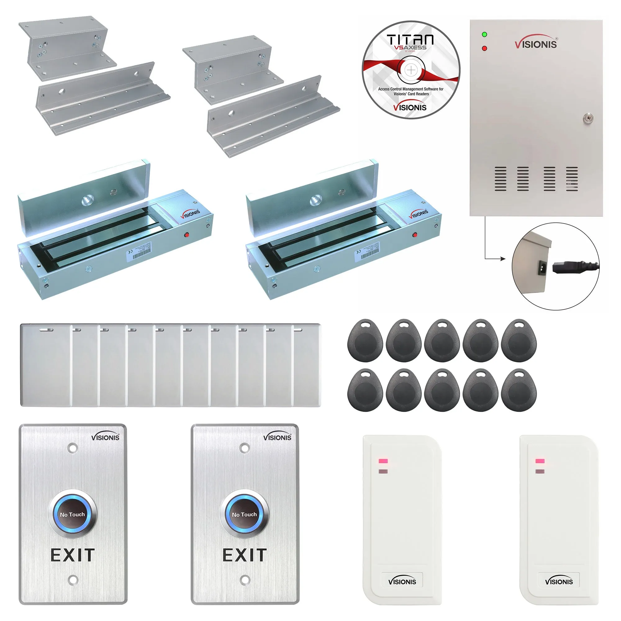 FPC-6482 Two Doors Access Control For In Swing Door Electric 1200lbs MagLock Time Attendance TCP/IP Wiegand Controller Box   Indoor/Outdoor Card Reader, Software Included   20,000 Users Kit