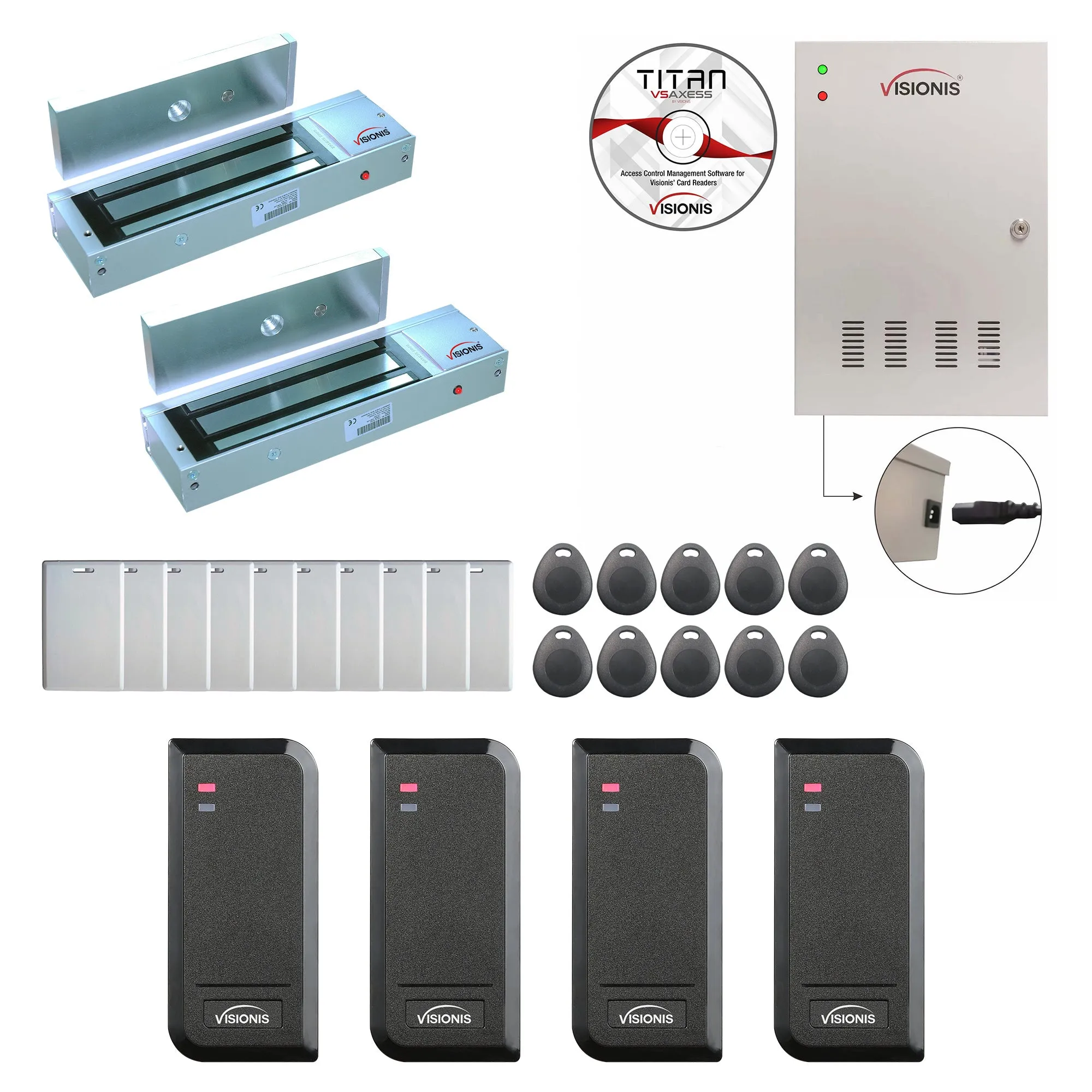 FPC-8528 Two Doors Access Control Out Swing Door 1200lbs Mag Lock Time Attendance   Entry And Exit Card Readers For Indoor/Outdoor Use   Software Included   20,000 Users Kit