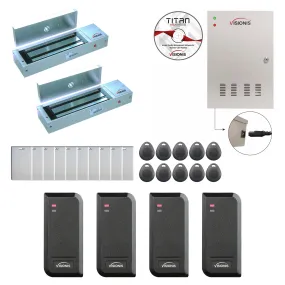 FPC-8528 Two Doors Access Control Out Swing Door 1200lbs Mag Lock Time Attendance   Entry And Exit Card Readers For Indoor/Outdoor Use   Software Included   20,000 Users Kit