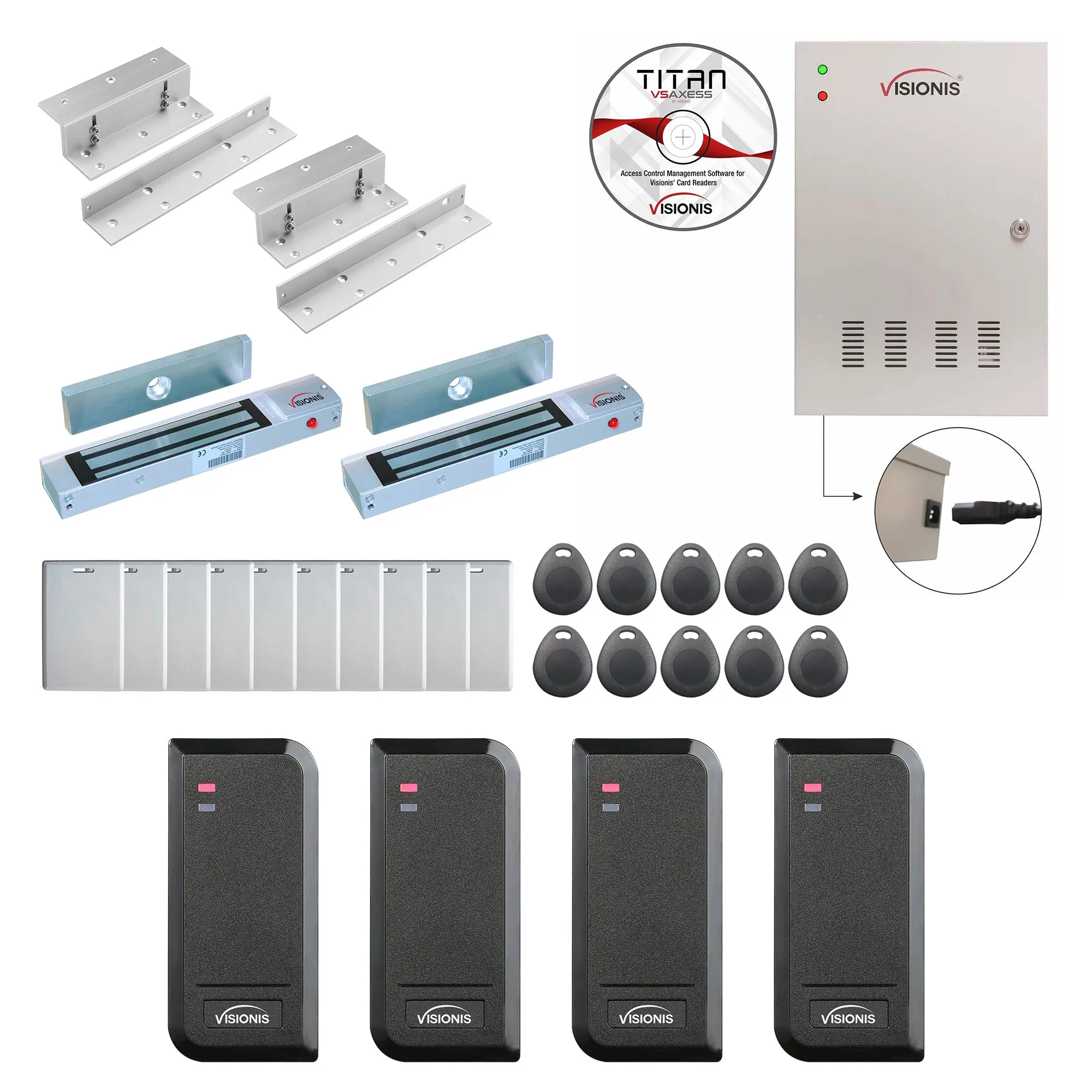 FPC-8529 Two Doors Access Control In Swing Door 300lbs Mag Lock Time Attendance   Entry And Exit Card Readers For Indoor/Outdoor Use   Software Included   20,000 Users Kit