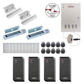 FPC-8529 Two Doors Access Control In Swing Door 300lbs Mag Lock Time Attendance   Entry And Exit Card Readers For Indoor/Outdoor Use   Software Included   20,000 Users Kit