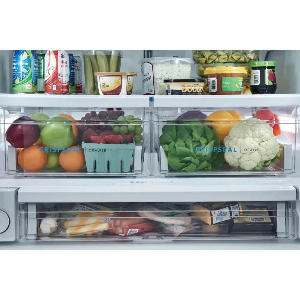 FRIGIDAIRE FRFS2823AS 36'' Freestanding French Door Refrigerator 27.8 ft. Capacity, 4 Glass Shelves, 9 cu. ft. Freezer Capacity, External Water Dispenser, Ice Maker, Water Filter in Stainless Steel