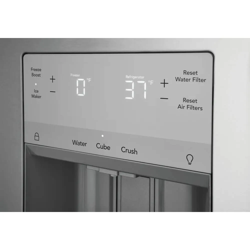 FRIGIDAIRE FRFS2823AS 36'' Freestanding French Door Refrigerator 27.8 ft. Capacity, 4 Glass Shelves, 9 cu. ft. Freezer Capacity, External Water Dispenser, Ice Maker, Water Filter in Stainless Steel