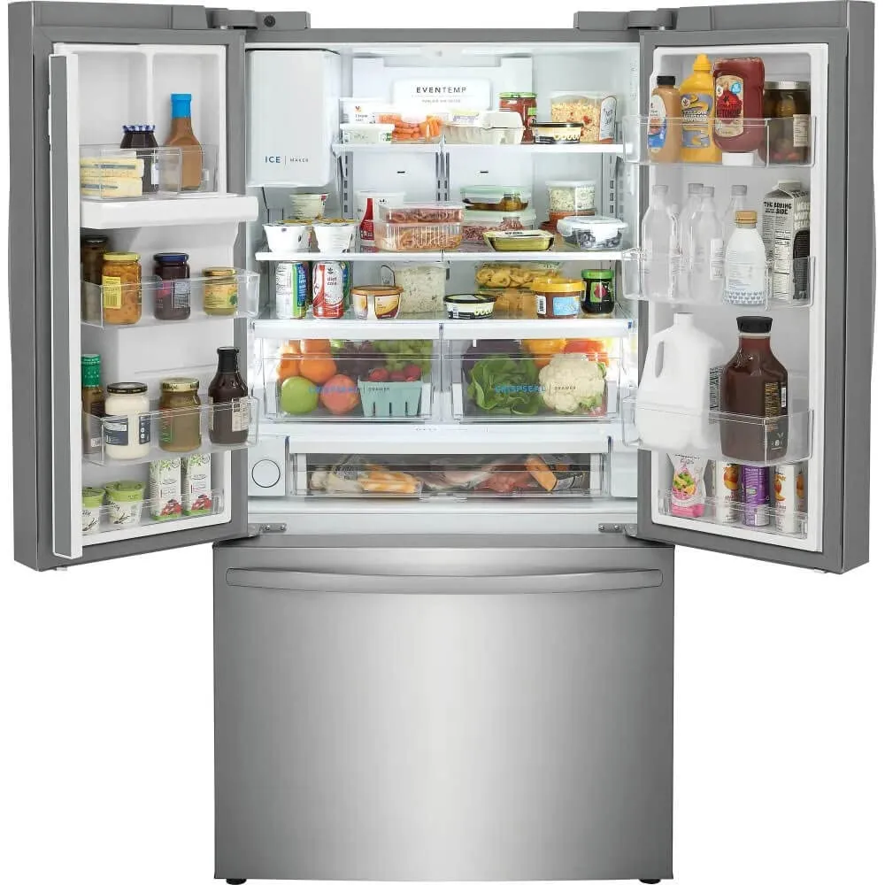 FRIGIDAIRE FRFS2823AS 36'' Freestanding French Door Refrigerator 27.8 ft. Capacity, 4 Glass Shelves, 9 cu. ft. Freezer Capacity, External Water Dispenser, Ice Maker, Water Filter in Stainless Steel