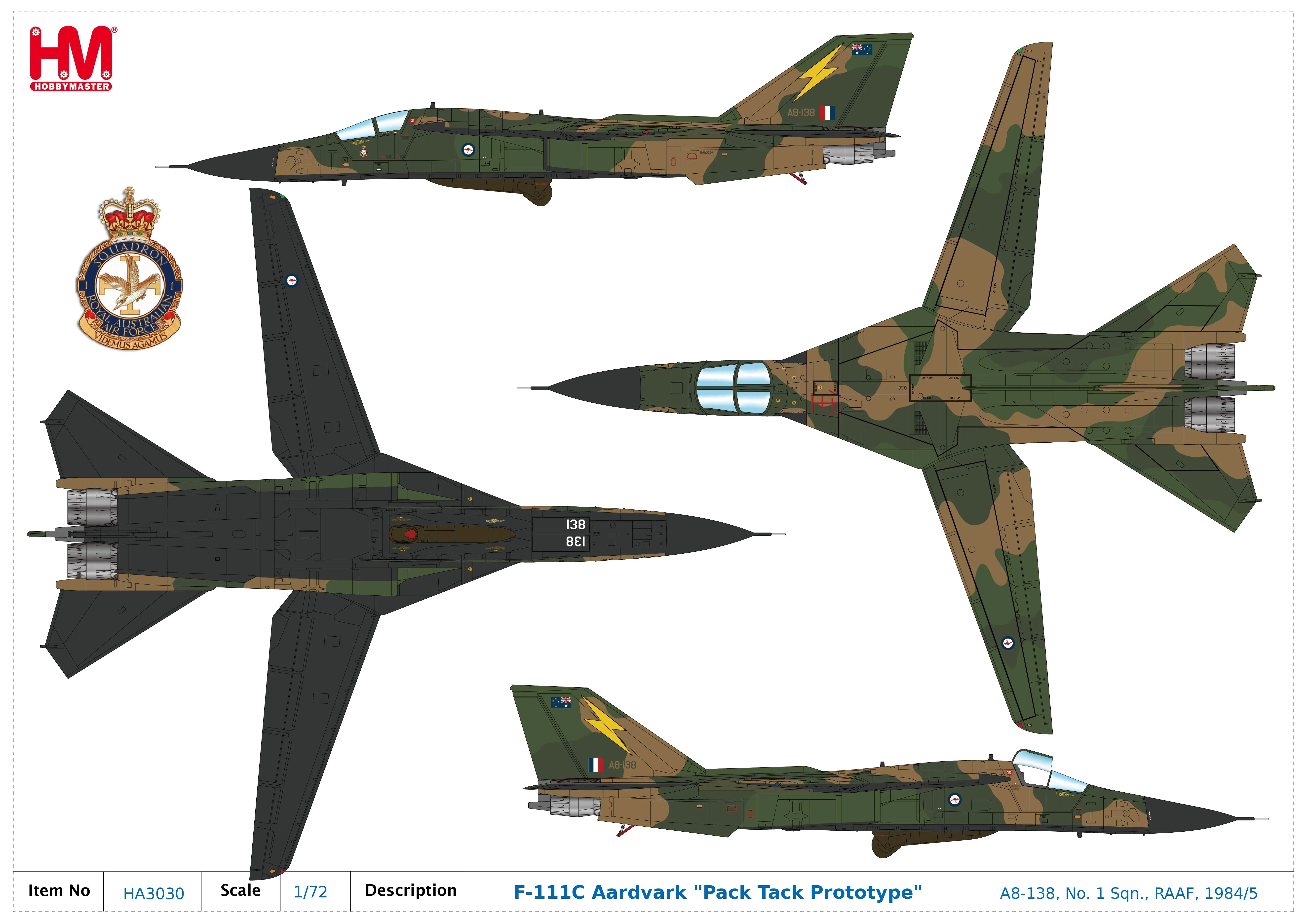 General Dynamics F-111C Aardvark “Pack Tack Prototype” No.1 Squadron RAAF, 1984, 1:72 Scale Diecast Model