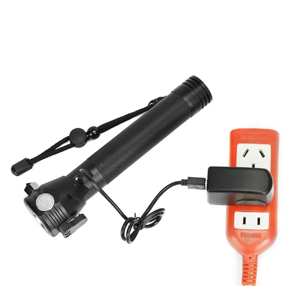 H04-T01 Solar Powered Tactical Flashlight Multi Function Outdoor Car LED Flashlight Ultra Bright Torch Light, with Safety Hammer