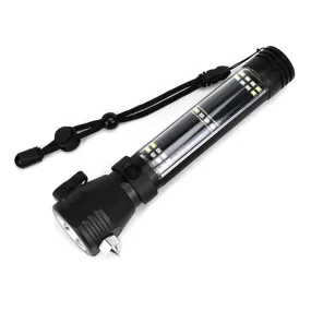 H04-T01 Solar Powered Tactical Flashlight Multi Function Outdoor Car LED Flashlight Ultra Bright Torch Light, with Safety Hammer