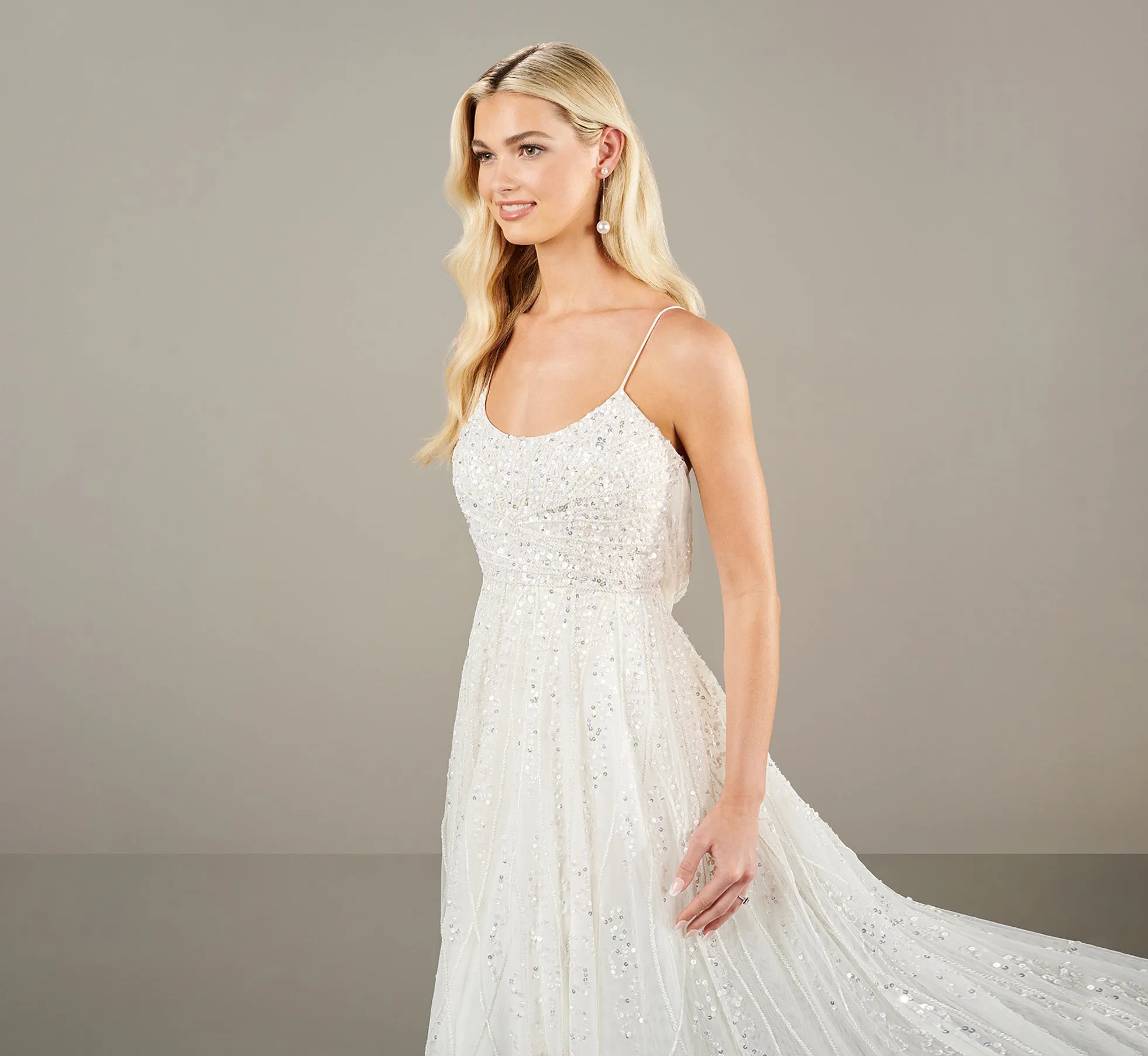 Hand Beaded A Line Gown In Ivory