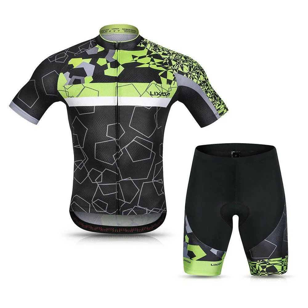 Lixada Men Cycling Jersey Set Breathable Quick-Dry Short Sleeve Biking Shirt and Gel   Padded Shorts MTB Cycling Outfit Set
