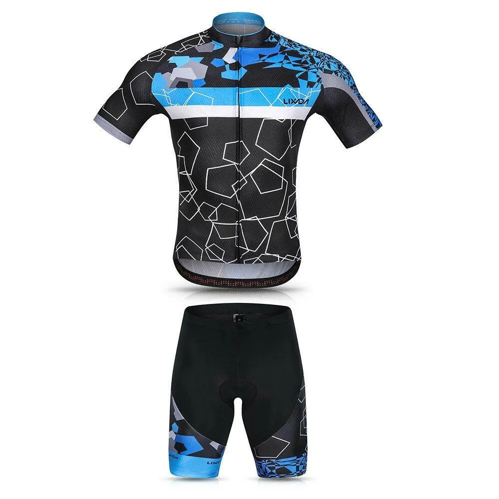 Lixada Men Cycling Jersey Set Breathable Quick-Dry Short Sleeve Biking Shirt and Gel   Padded Shorts MTB Cycling Outfit Set