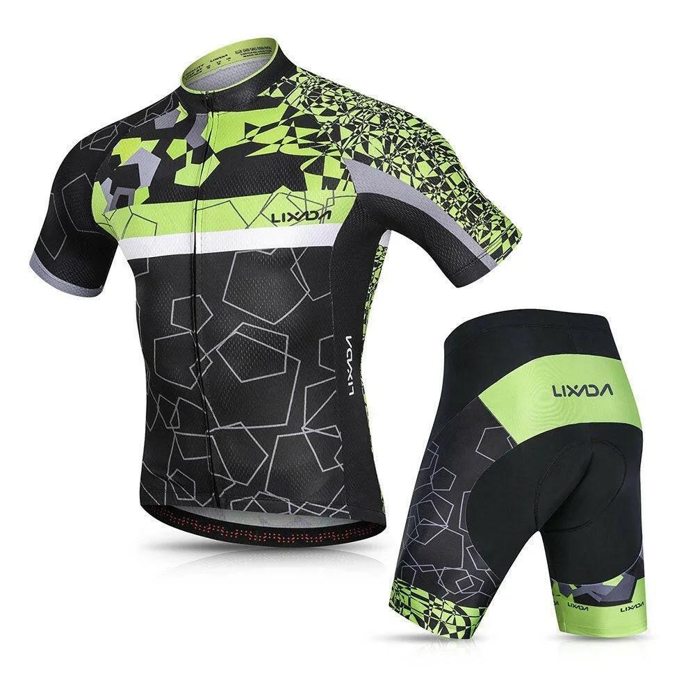 Lixada Men Cycling Jersey Set Breathable Quick-Dry Short Sleeve Biking Shirt and Gel   Padded Shorts MTB Cycling Outfit Set