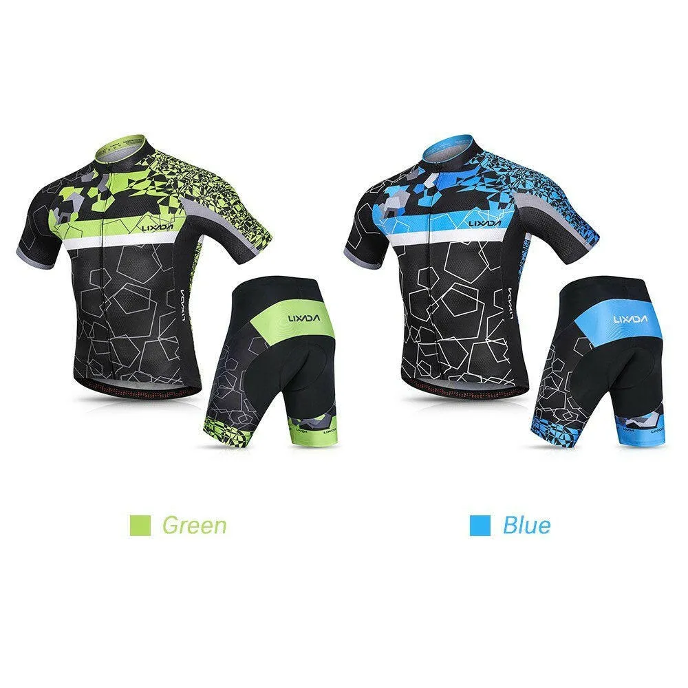 Lixada Men Cycling Jersey Set Breathable Quick-Dry Short Sleeve Biking Shirt and Gel   Padded Shorts MTB Cycling Outfit Set