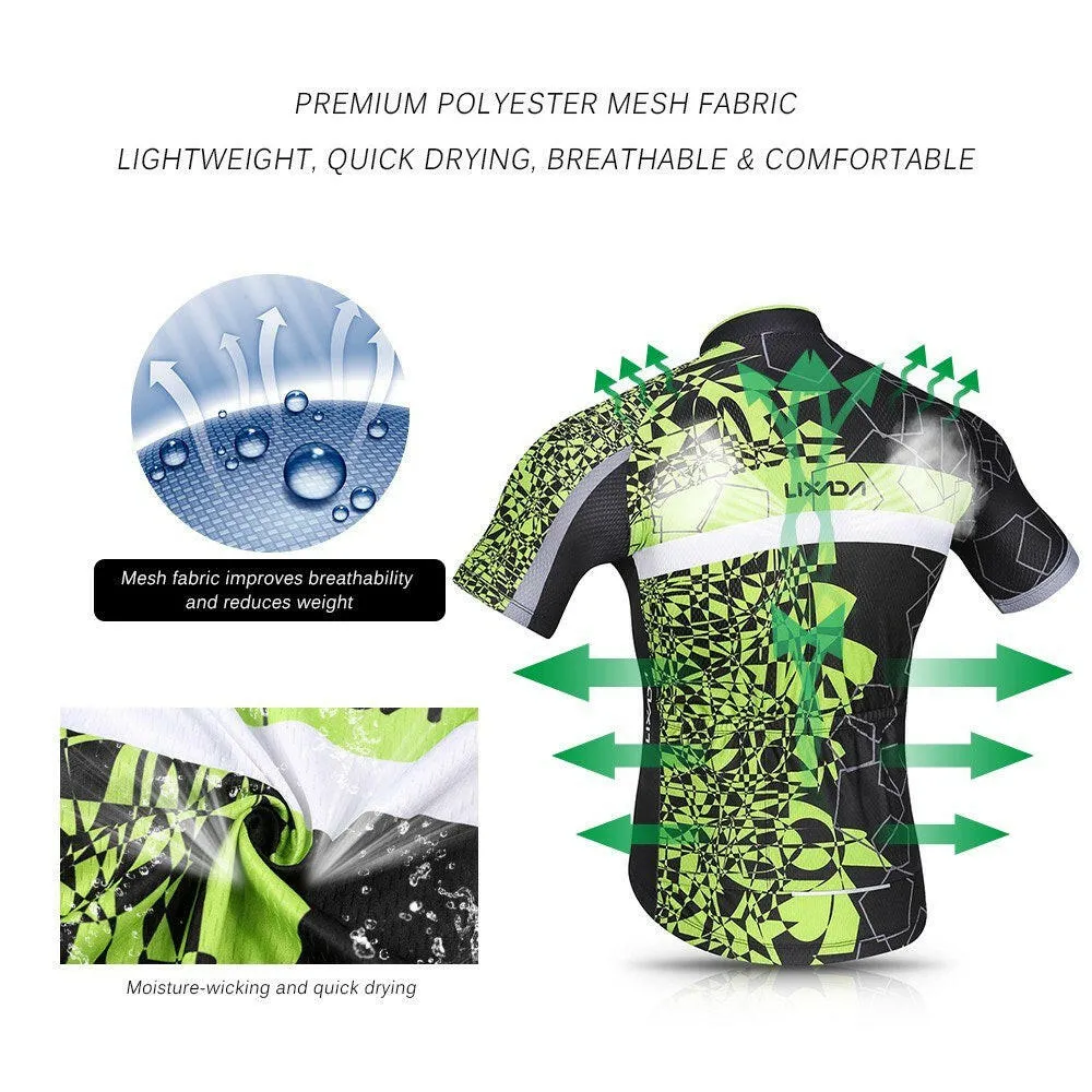 Lixada Men Cycling Jersey Set Breathable Quick-Dry Short Sleeve Biking Shirt and Gel   Padded Shorts MTB Cycling Outfit Set