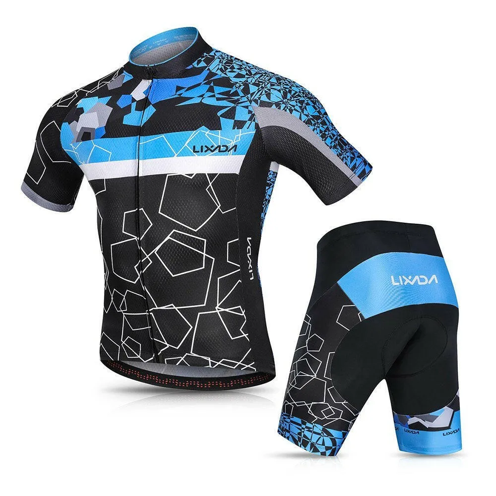 Lixada Men Cycling Jersey Set Breathable Quick-Dry Short Sleeve Biking Shirt and Gel   Padded Shorts MTB Cycling Outfit Set