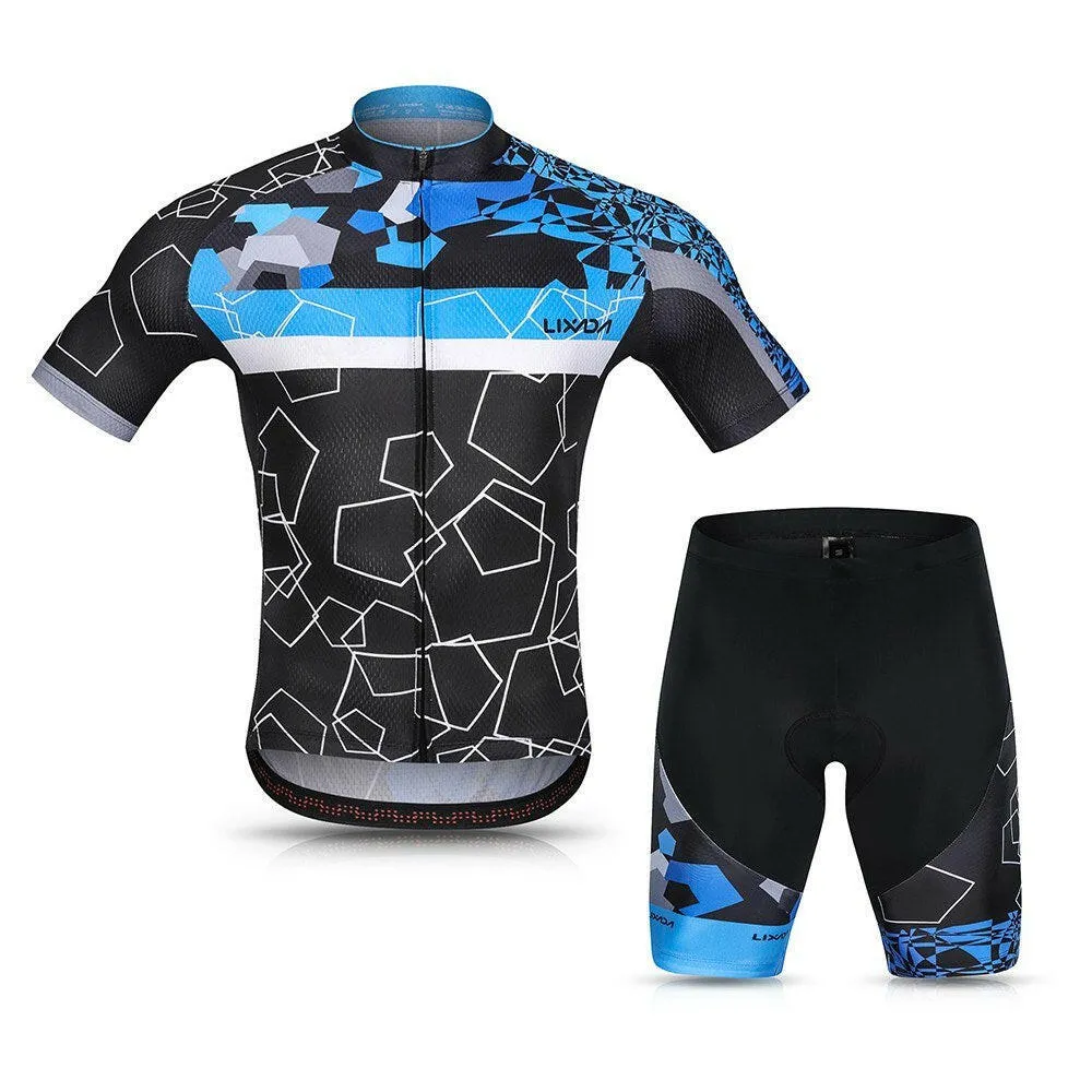 Lixada Men Cycling Jersey Set Breathable Quick-Dry Short Sleeve Biking Shirt and Gel   Padded Shorts MTB Cycling Outfit Set