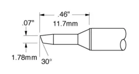 Metcal STTC-105 700 Series Beveled 30° x 1.78mm Solder Cartridge, 1.78 x 11.7mm