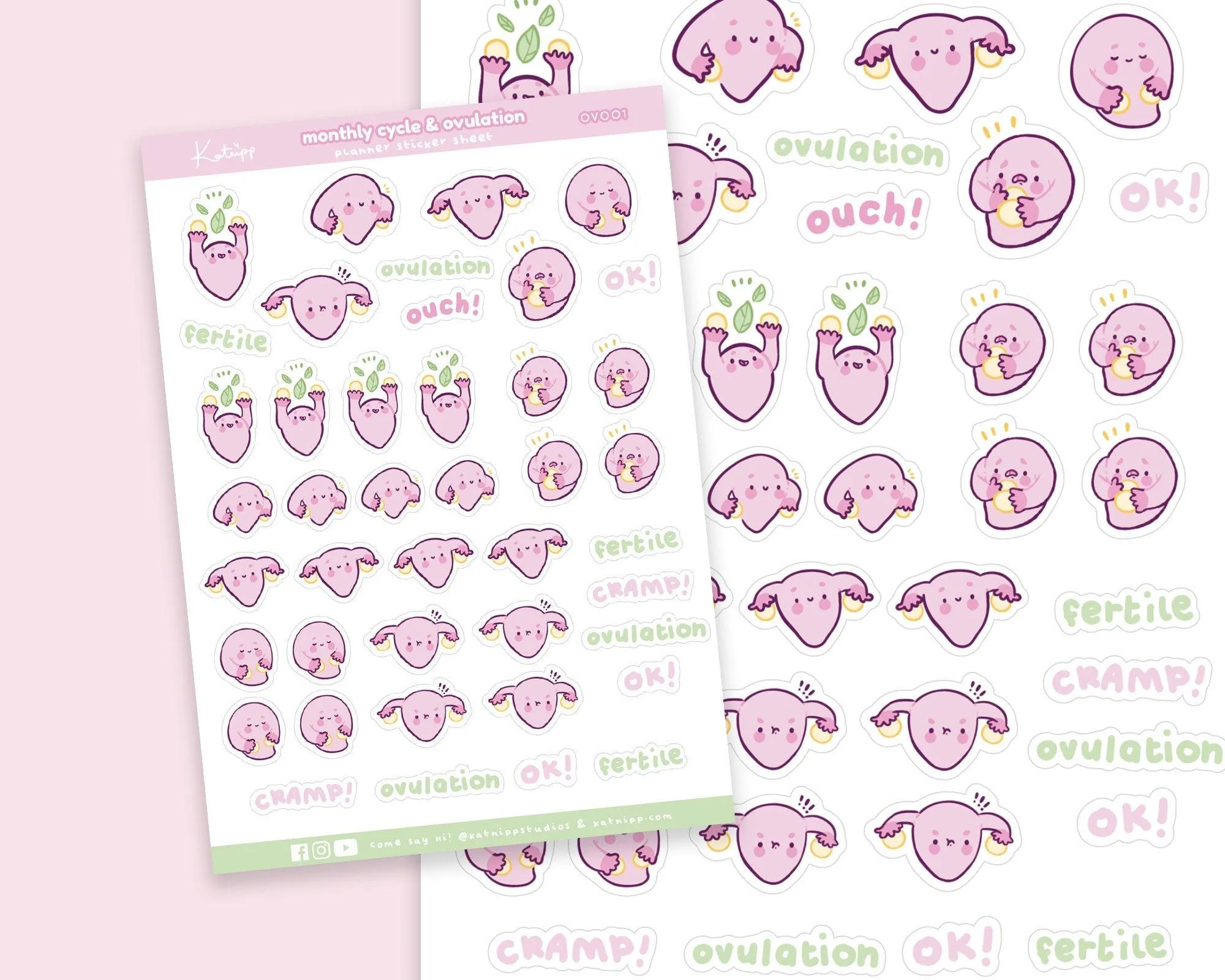 Monthly Cycle & Ovulation Sticker Sheet | Kawaii Period & Fertility Tracker | Women's Health Planner Stickers | OV001