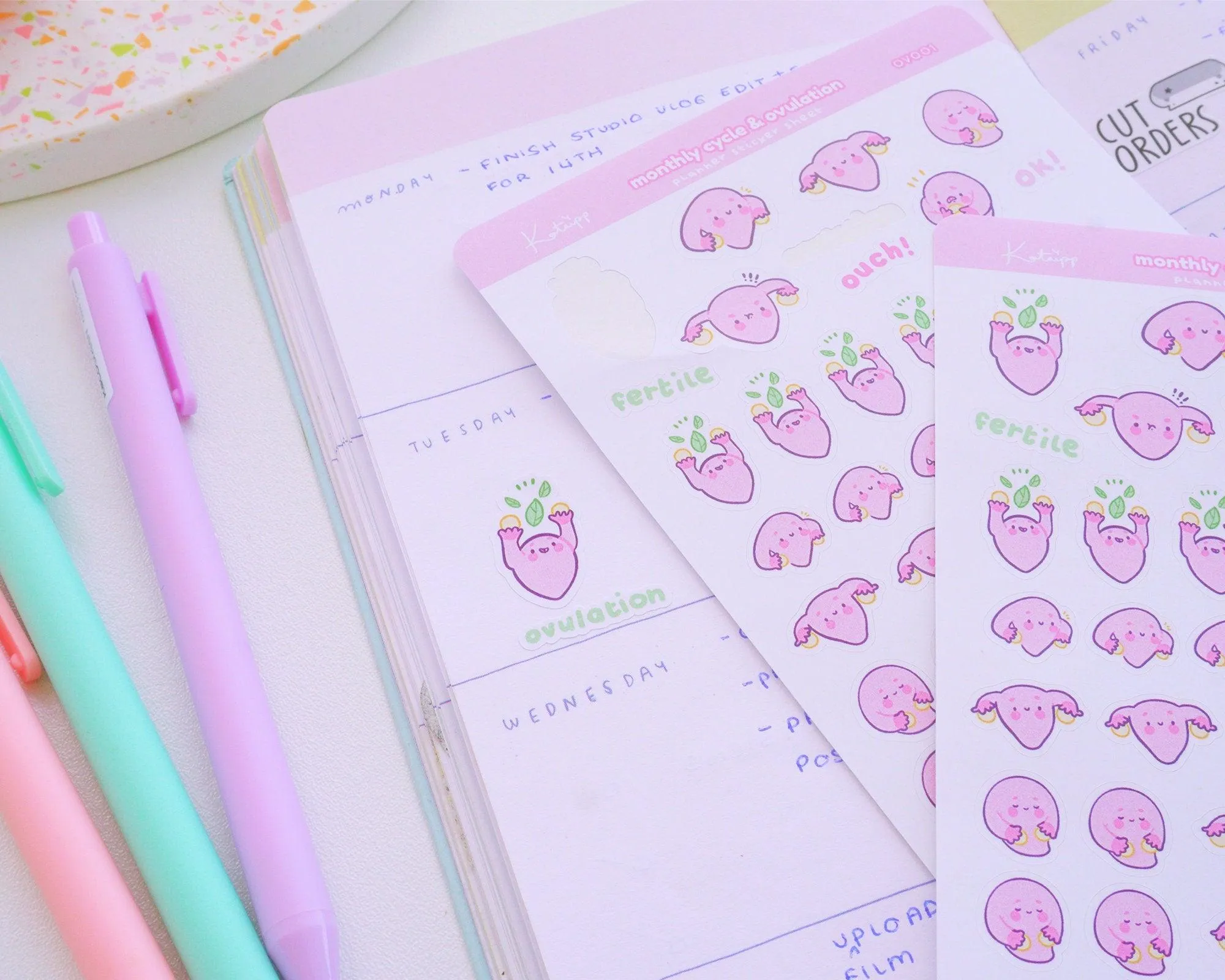 Monthly Cycle & Ovulation Sticker Sheet | Kawaii Period & Fertility Tracker | Women's Health Planner Stickers | OV001