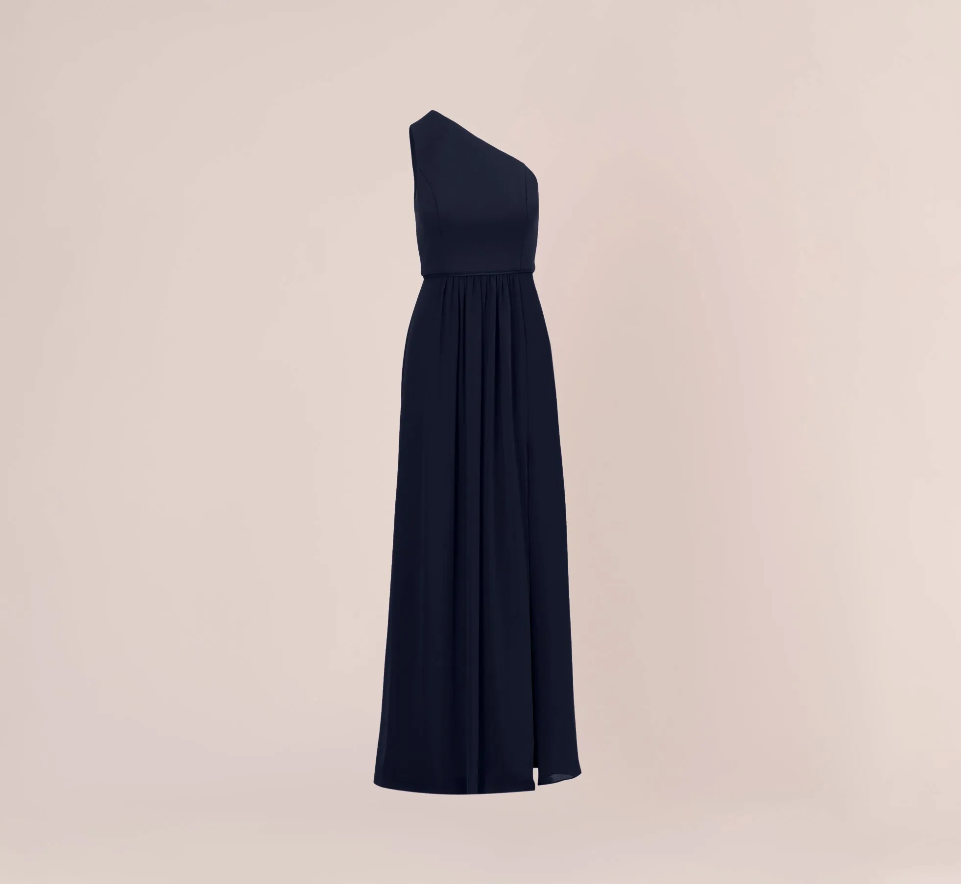 One-Shoulder Chiffon Long Gown In Midnight