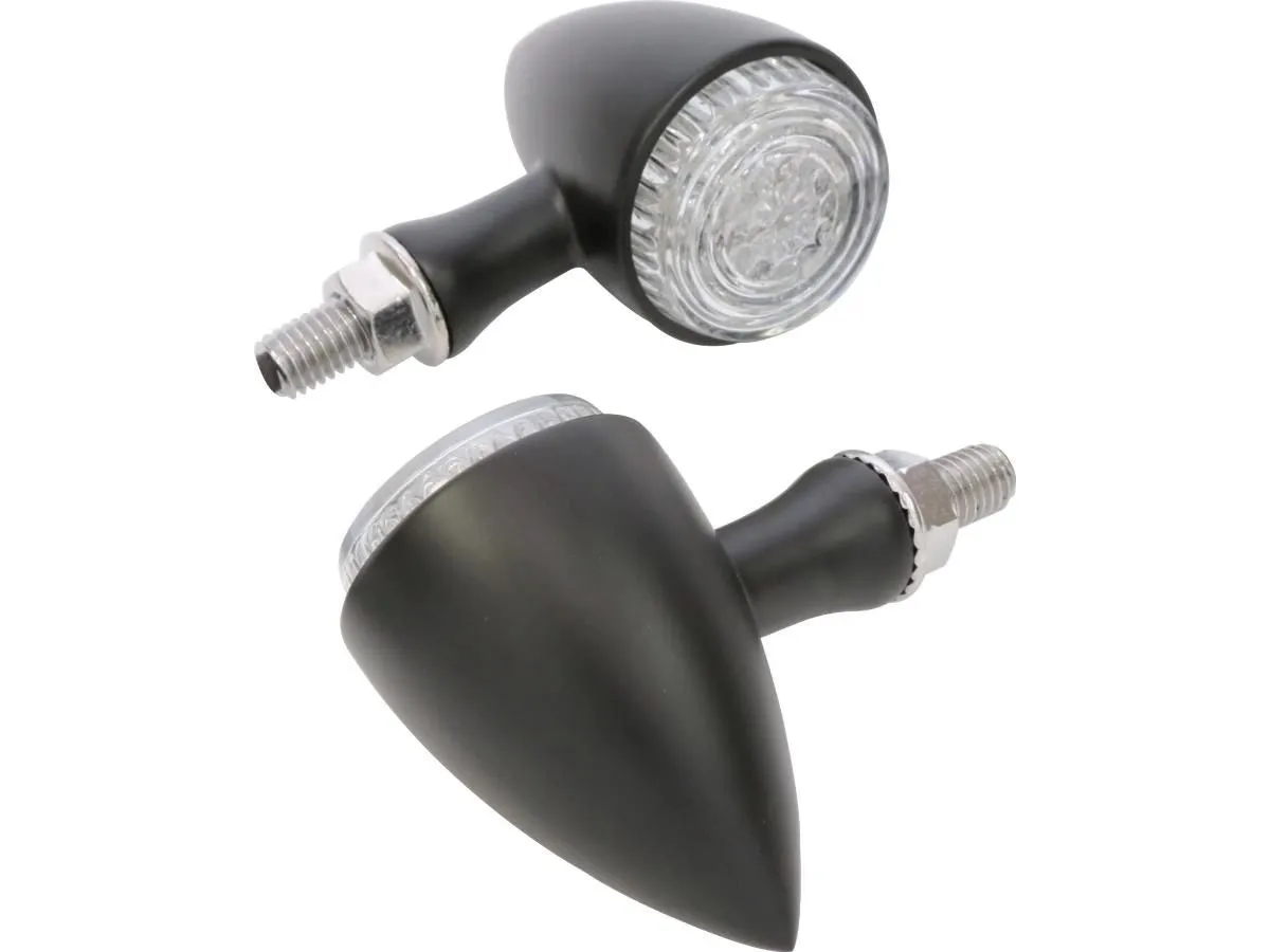 Round Neat Bullet Amber LED Turn Signals/Indicators, Pair - Black - Highway Hawk HH203-201