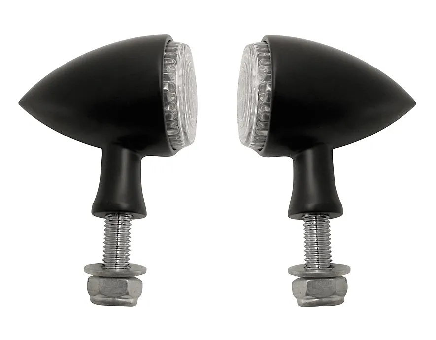 Round Neat Bullet Amber LED Turn Signals/Indicators, Pair - Black - Highway Hawk HH203-201