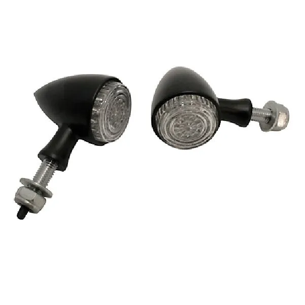 Round Neat Bullet Amber LED Turn Signals/Indicators, Pair - Black - Highway Hawk HH203-201
