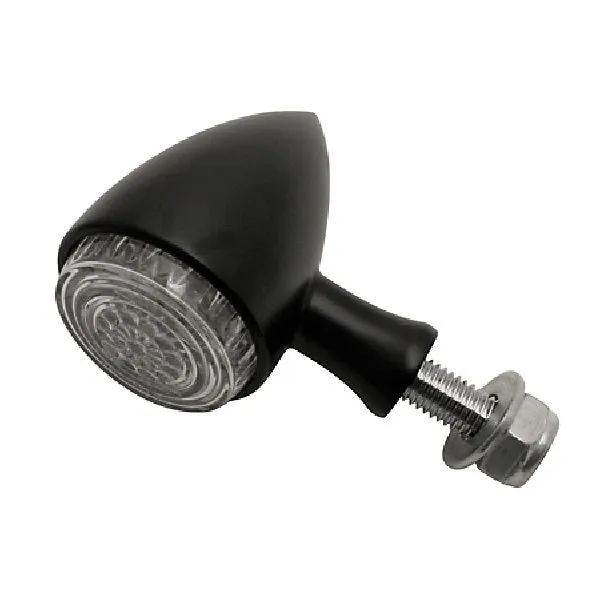 Round Neat Bullet Amber LED Turn Signals/Indicators, Pair - Black - Highway Hawk HH203-201