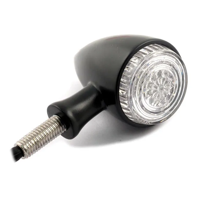 Round Neat Bullet Amber LED Turn Signals/Indicators, Pair - Black - Highway Hawk HH203-201
