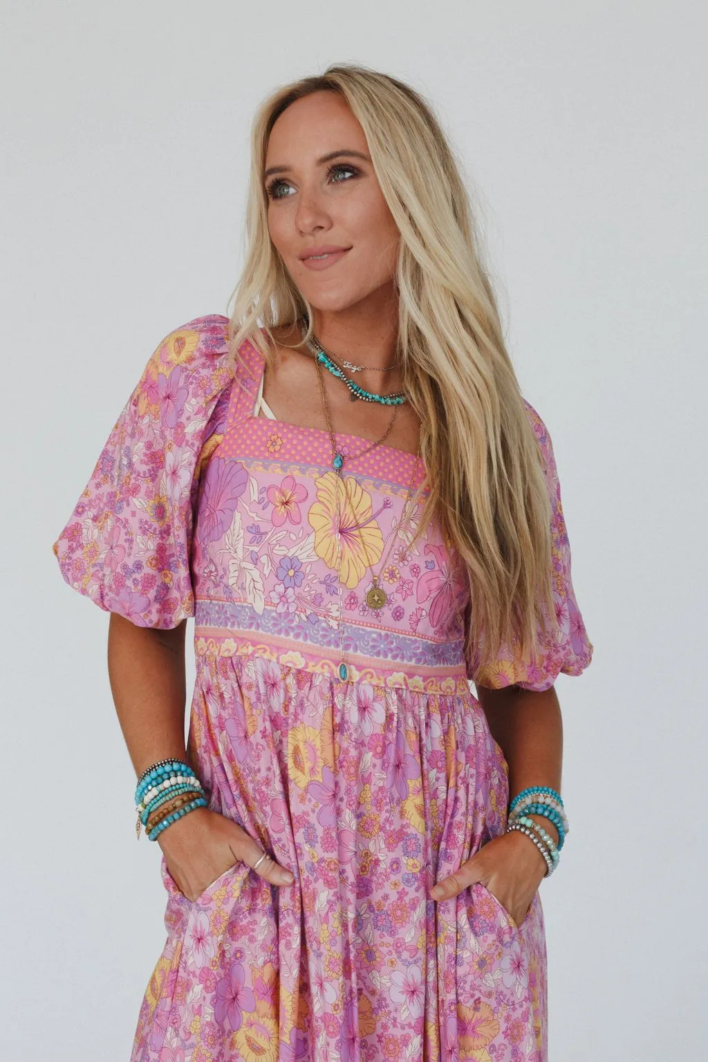Shannon Border Print Maxi Dress - Pink