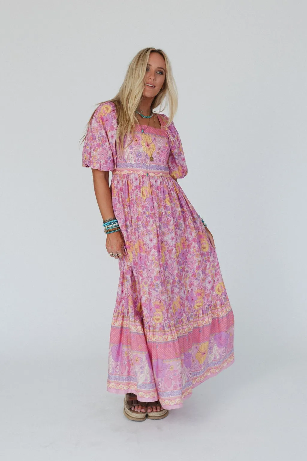 Shannon Border Print Maxi Dress - Pink