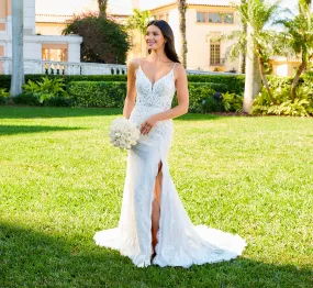Sleeveless Lace Gown With V-Neckline In Ivory Almond Nude