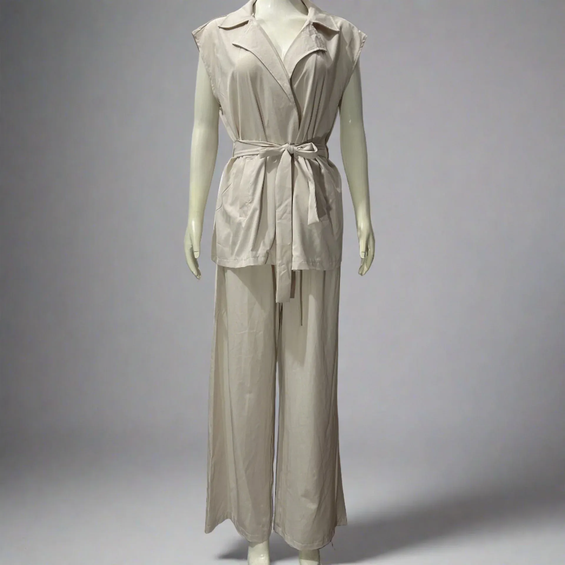 Sleeveless Lapel Top High Waisted Pants 2-Piece Set