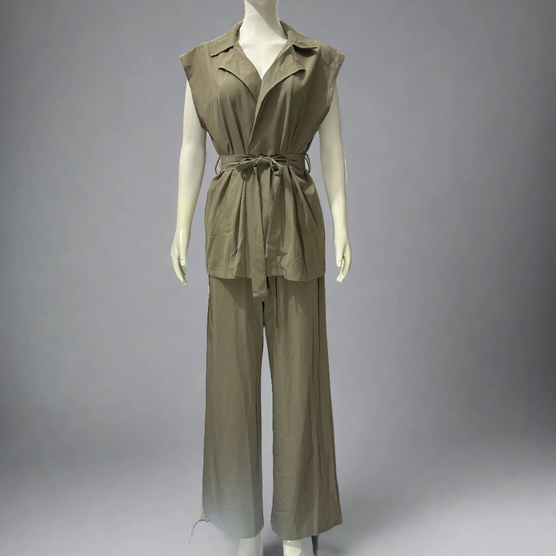 Sleeveless Lapel Top High Waisted Pants 2-Piece Set