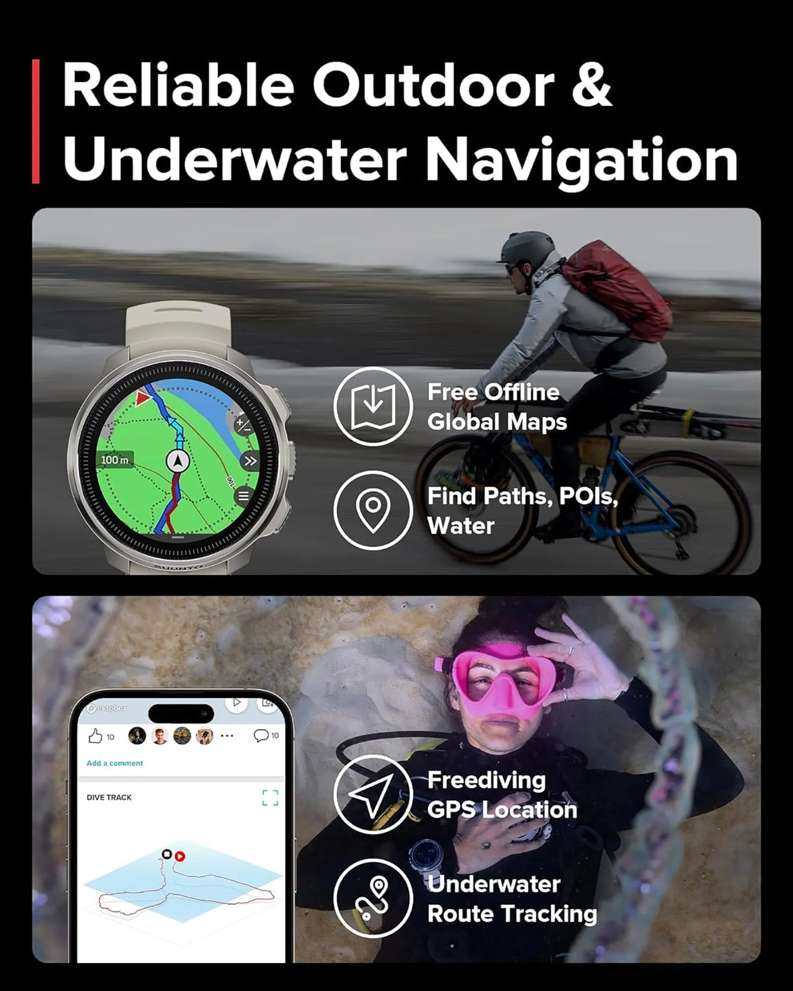 Suunto Ocean Dive Computer (All Black)   Tank Pod Combo, GPS Multisport Watch for Training, Underwater Route Tracking & Wireless Tank Pressure Monitor