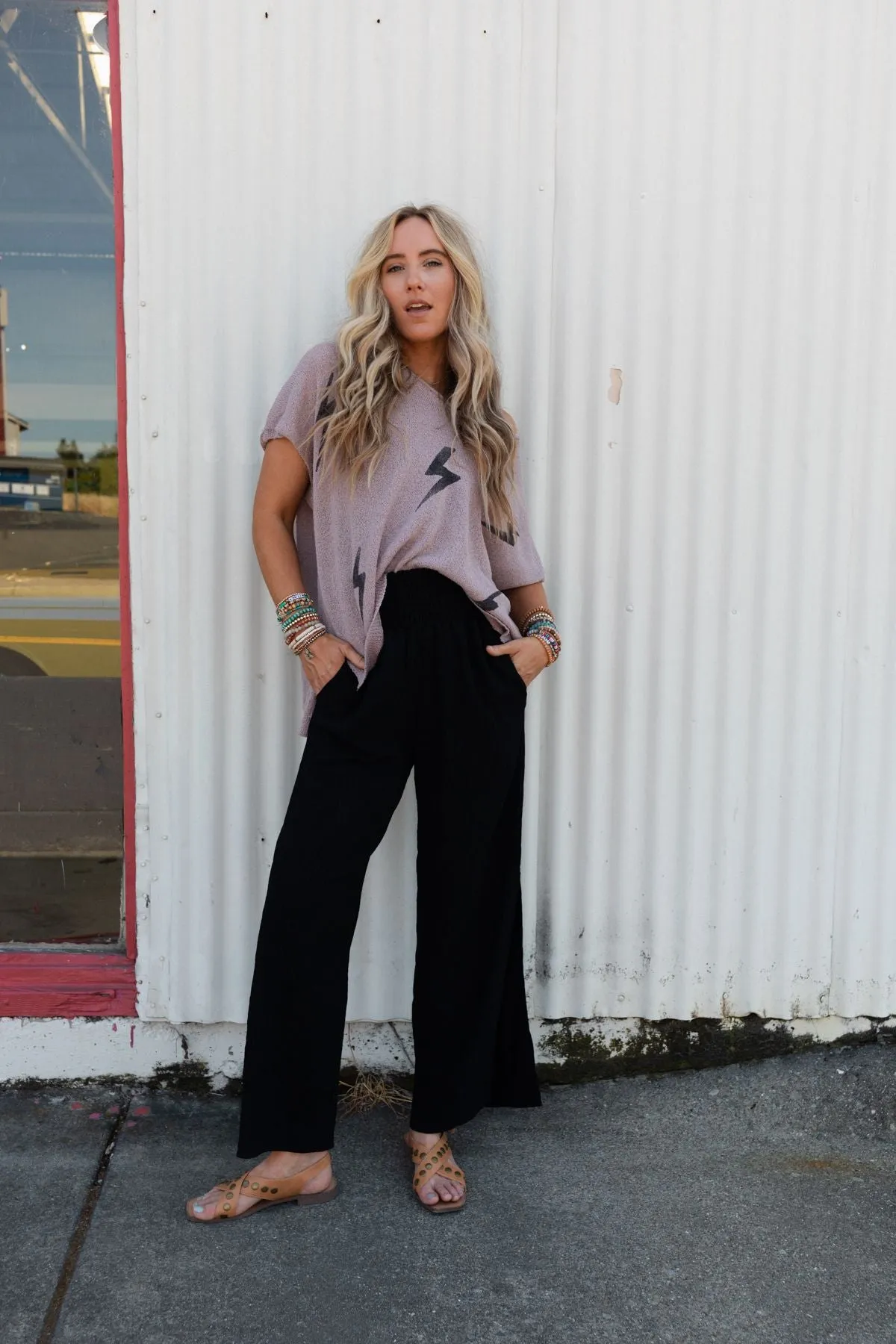 The Nest Dani Slit Wide Leg Pant - Black
